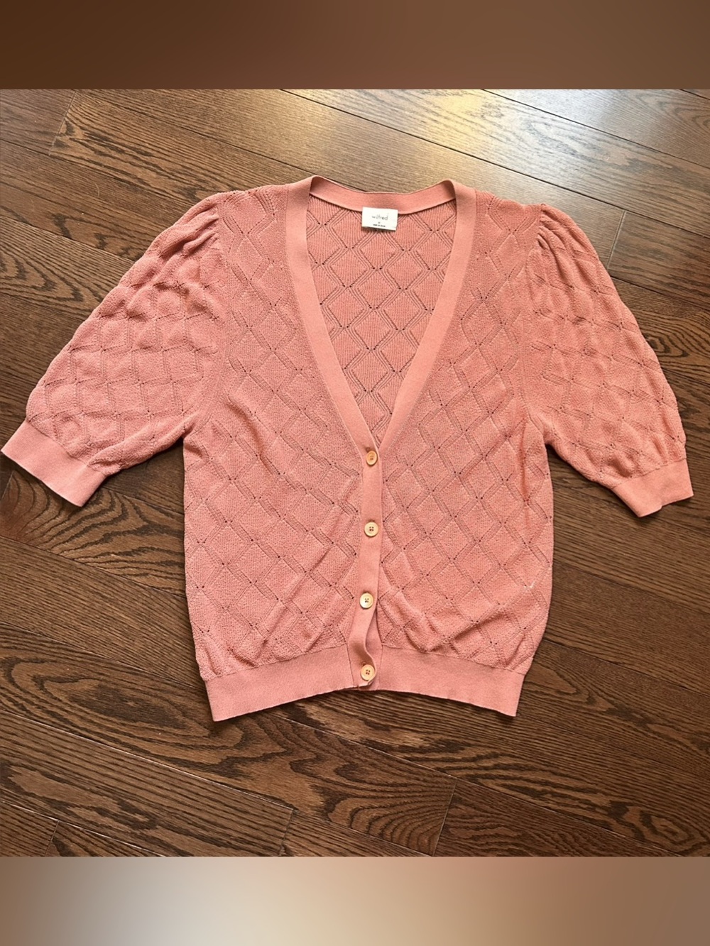 Willfred Free Pink Pointelle Knit Cardigan Size Medium